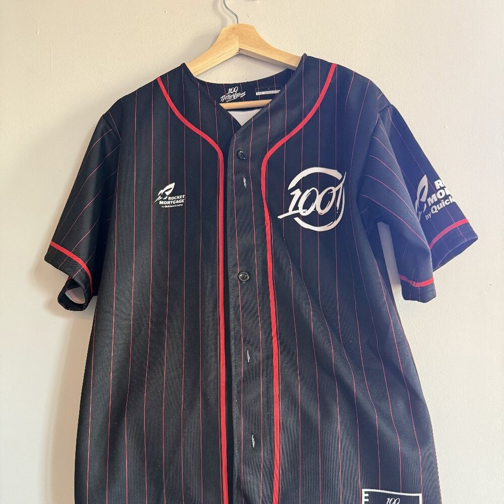 100 Thieves x League of Legends Jersey – Size M (Black/Red Pinstripe)